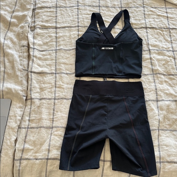 STAUD x NB Biker Shorts and Matching Sports Bra in Black - size Small - Picture 2 of 4